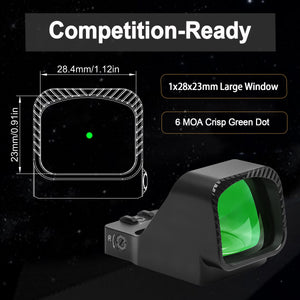 GOWUTAR GP-9 Large Window Green Dot Sight, 6 MOA Pistol Optic for RMR Footprint (Black, Green Dot)