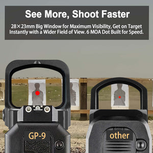 GOWUTAR GP-9 Competition-Ready Large Window Red Dot Sight, 6 MOA RMR Footprint Red Dot Optic (Black, Red Dot)