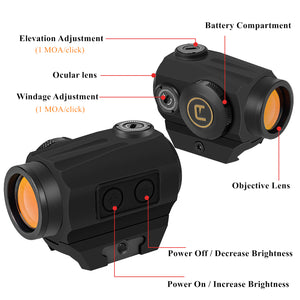 GOWUTAR HHC-B22 Red Dot Sight for Rifles - 3 MOA Compact Shake Awake Reflex Optic for Picatinny Rails, 1x20mm Durable Rifle Scope with Absolute Co-Witnes Riser & Low Mount