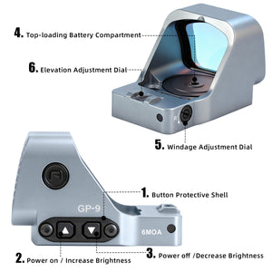 GOWUTAR GP-9 Competition-Ready Green Dot Sight -  6 MOA Large Window RMR Footprint Green Dot Optic (Grey, Green Dot)