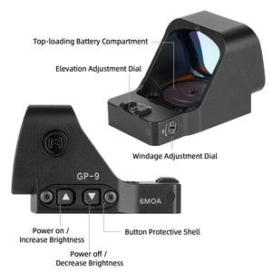GOWUTAR GP-9 Competition-Ready Large Window Red Dot Sight 6 MOA RMR Footprint Red Dot Optic (Black, Red Dot)