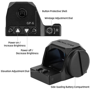GOWUTAR GP-6 RMR Footprint Red Dot Optic - 3 MOA Red Dot Sight for Pistols - Motion Awake - 7075 Aluminum Open Reflex Sights