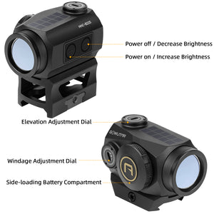 GOWUTAR HHC-B22S Solar Green Dot Sight for Rifles, with Absolute Co-Witness Riser & Low Mount
