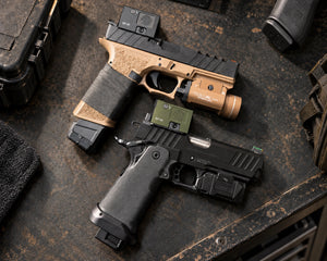 GOWUTAR EP-30 ACRO footprint enclosed red dot sight mounted on pistol
