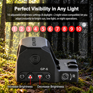 GOWUTAR GP-6 RMR footprint red dot sight with 10 adjustable brightness settings