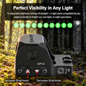 GOWUTAR GP-6 RMR footprint green dot sight with 10 adjustable brightness settings