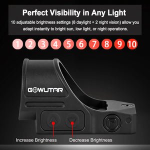 GOWUTAR GP-7 rmr footprint red dot optic with 10 adjustable brightness settings