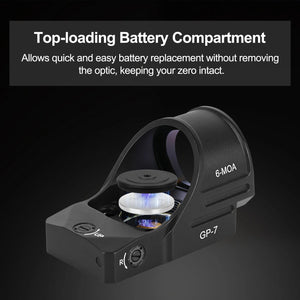 GOWUTAR GP-7 large window competition red dot sight with a top-loading battery compartment