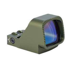 Front angled view of the GOWUTAR GP-9 army green large window green dot optic for pistols