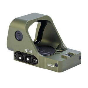 Rear angled view of the GOWUTAR GP-9 army green 6 moa pistol green dot optic