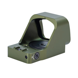 Rear angled view of the GOWUTAR GP-9 army green 6 moa rmr footprint green dot optic