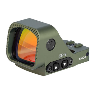 Front angled view of the GOWUTAR GP-9 army green large window RMR red dot optic for pistols