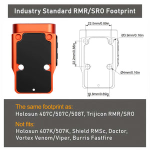Bottom view of the GOWUTAR GP-9 orange pistol optic, showing the mounting base and screw holes