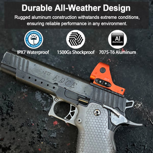 GOWUTAR GP-9 orange large window red dot sight highlights its waterproof, shockproof, and aluminum construction