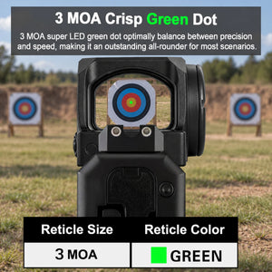 GOWUTAR GP-V sight with a 3 MOA green dot aimed at an outdoor range target.
