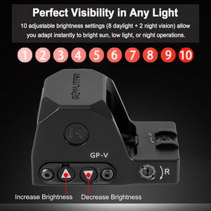 GOWUTAR GP-V docter red dot sight with 10 adjustable brightness settings