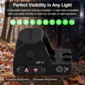 GOWUTAR GP-V green dot sight with 10 adjustable brightness levels for all lights