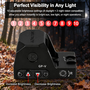GOWUTAR GP-V red dot sight with 10 adjustable brightness levels for all lights