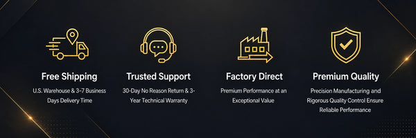 GOWUTAR Optics benefits: free shipping from a U.S. warehouse, trusted support, factory-direct value, and premium quality.