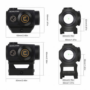 Product dimensions of the GOWUTAR HHC-B22 rifile green dot sight