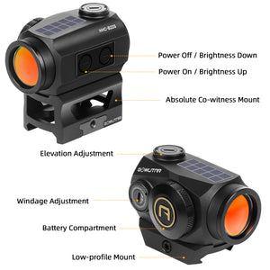 GOWUTAR HHC-B22S Solar Red Dot Sight for Rifles, with Absolute Co-Witness Riser & Low Mount