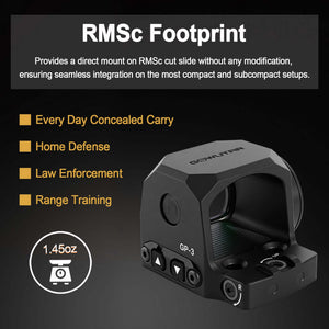 GOWUTAR GP-3 Open Red Dot Sight for RMSc Footprint, 3 MOA Micro Reflex Sights with Astigmatism Friendly Aspheric Lens